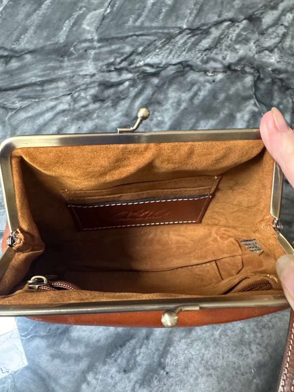 Patricia Nash Embossed Leather Wristlet in Cognac
